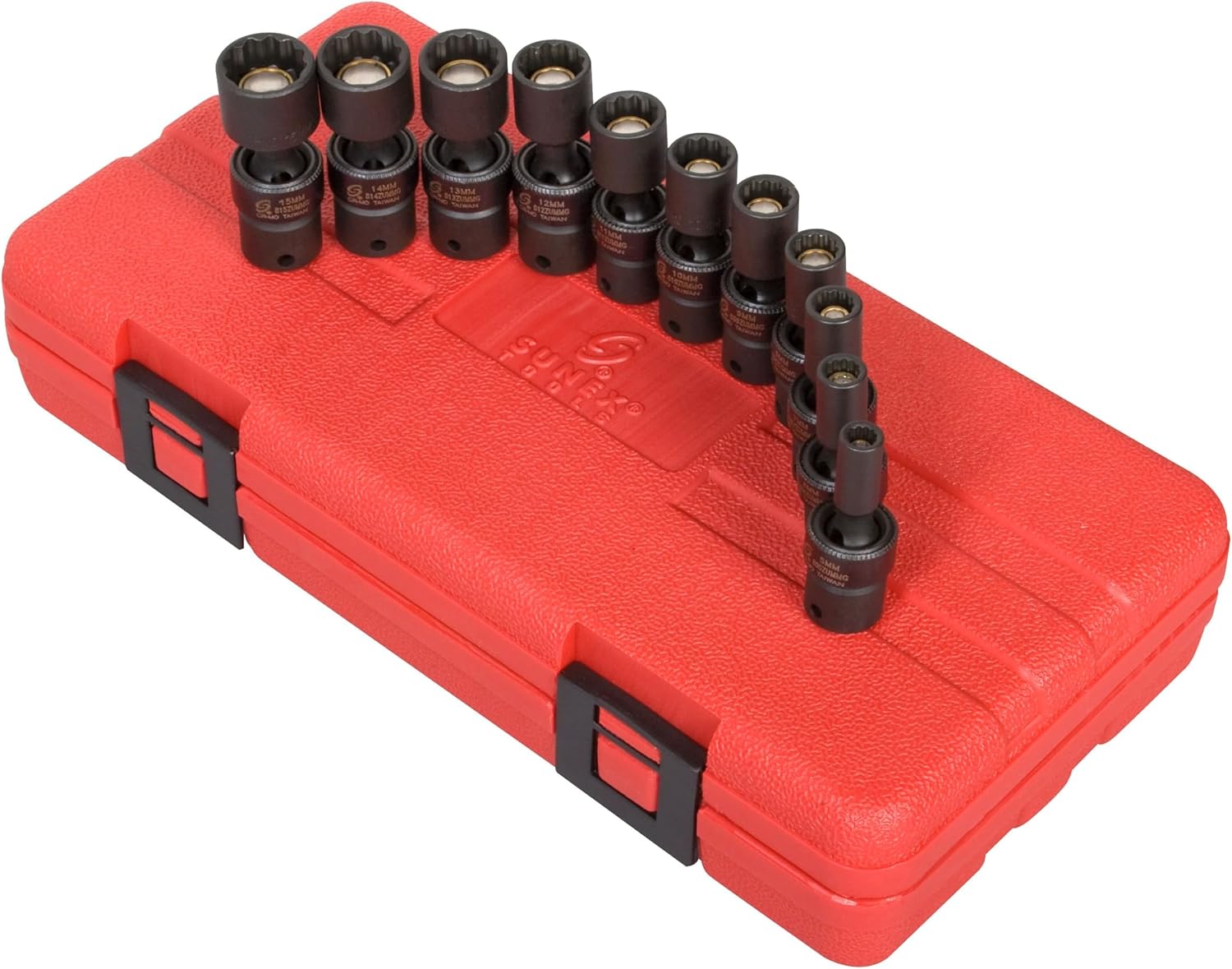 SUNEX TOOLS 1825 1/4-Inch Drive Universal Magnetic Impact Socket Set, Metric, 12-Point, Cr-Mo, 5mm - 15mm, 11-Piece