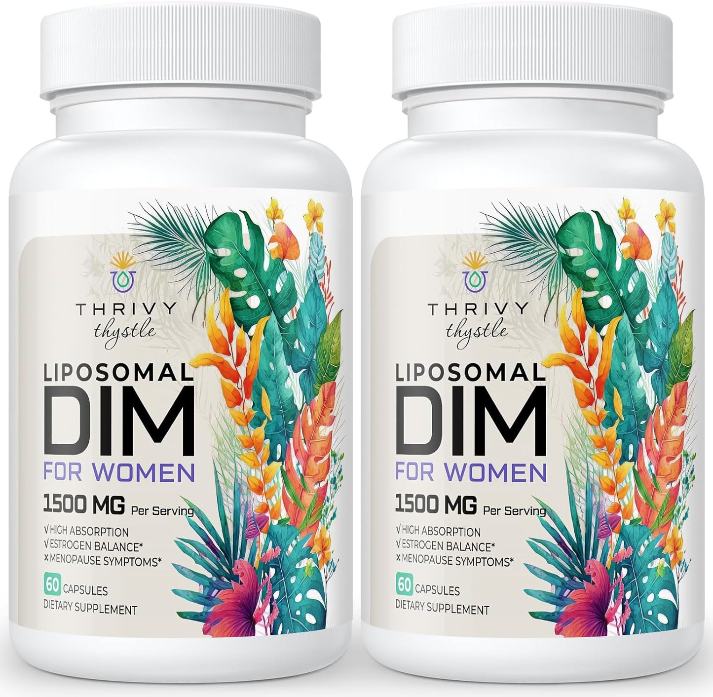 ThrivyThystle Liposomal DIM Supplement - 1500 mg Women DIM Supplement - Estrogen Supplements Contain Vitamin E, Evening Primrose, Black Cohosh, Omega-3 Fatty Acids (2 Pack)