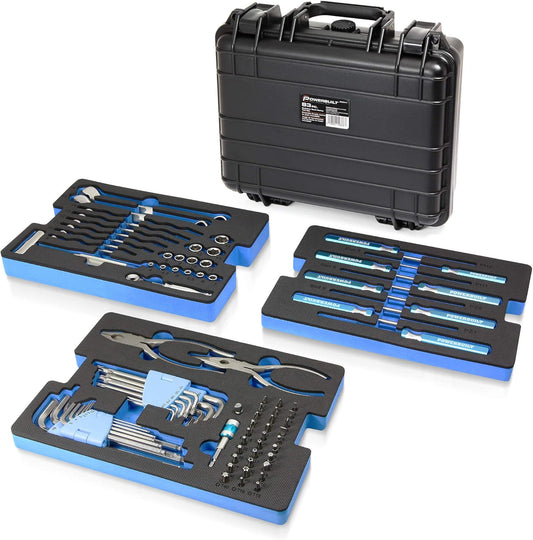 Powerbuilt 83 Pc. 420J2 Stainless Steel Marine Boat Repair Tool Set, Drivers, Pliers, Wrenches, Mallet, Bit Driver/Bits, Sockets, Watertight Shock Resistant Case with Lift-Out Foam Tool Trays - 642411