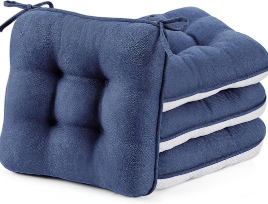 BETU Chair Cushions for Dining Chairs Set of 4,3.5" Thick Kitchen Table Chair Pads with Ties,Non Slip Backing and Covers, Seat Cushion for Dining Room,Bar,Patio Chairs,16"X16"X3.5",Navy Blue