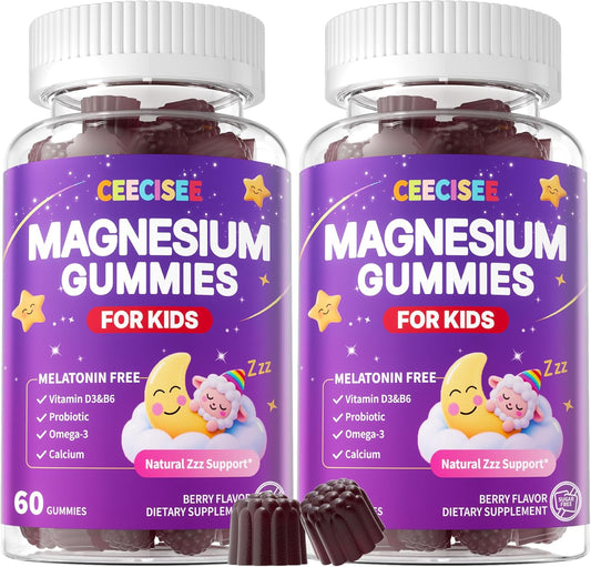 CEECISEE Magnesium Gummies Supplement for Kids 4+: Organic Chewable Supplement with Citrate Magnesium VitaminB6 D3 Zinc L-Theanine - Extra Strength Zzz Aid Overall Health Support for Kids(120Count)