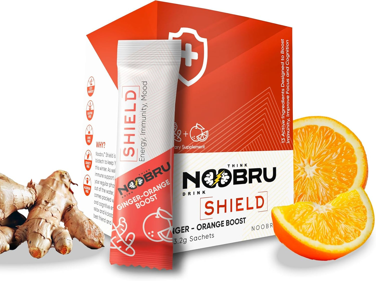 Noobru Shield with Vitamin C Powder and Ginger - Immune System Booster for Perfect Health Condition - Vitamins Blend for Your Body - Nootropic Food Supplements for Sharp Concentration and Quick Mind