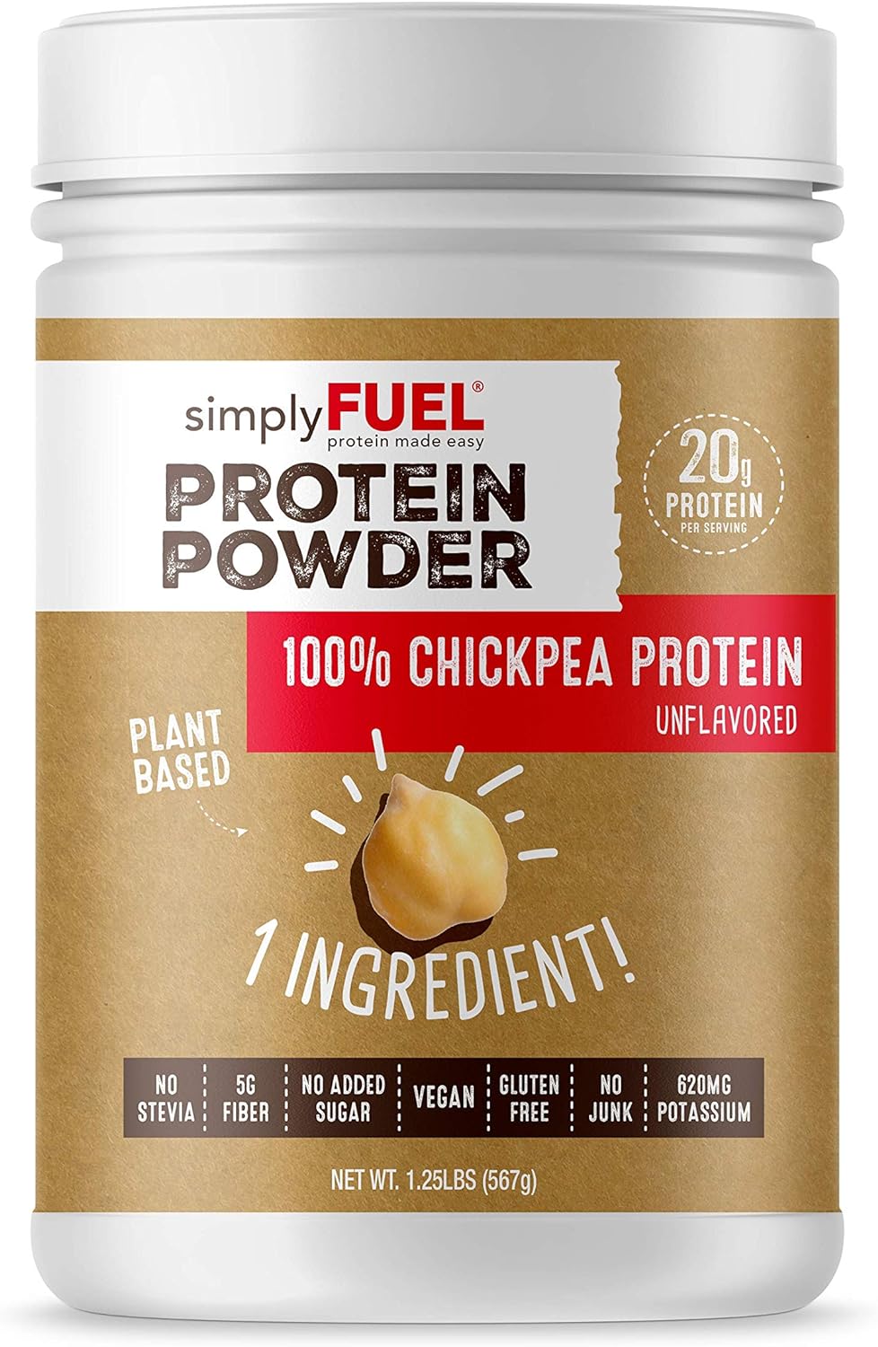 Plant Based Protein Powder - Chickpea Protein - 20g No Whey Protein Powder Unflavored - High Fiber - Unsweetened - No Stevia - Nothing Artificial - 1.25 pounds