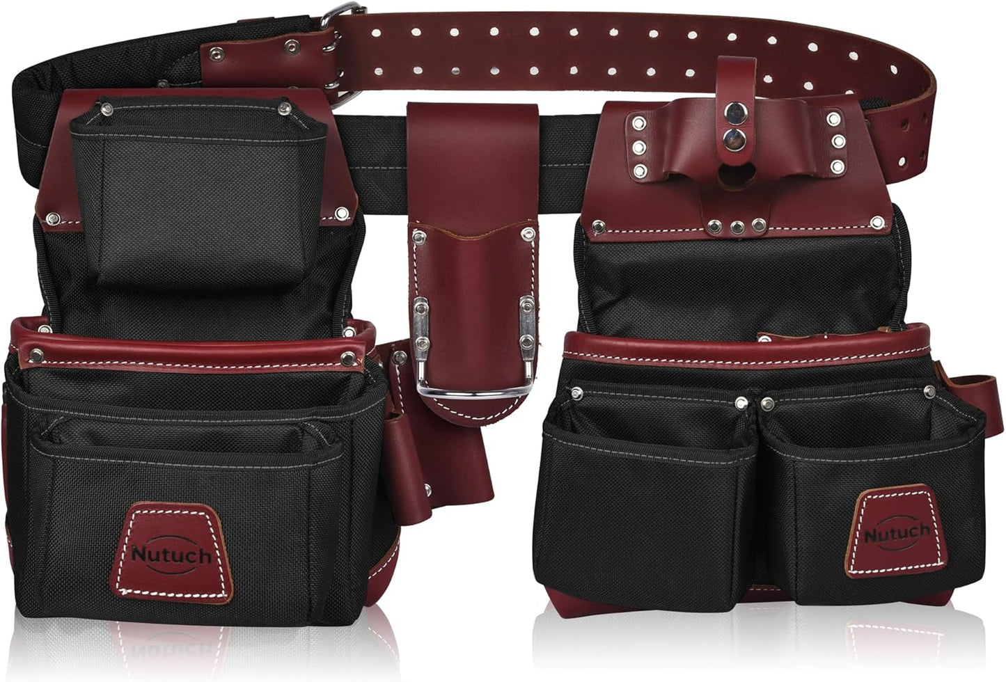 NUTUCH Nylon and Leather Tool Belt | Nylon Tool Pouch | Carpenter Tool Belt | Construction | Framers | Electrician Tool Belts | Drywall Tool Bags | Handyman | Electric (BLACK)
