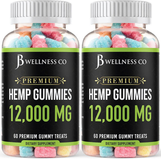 [2-Pack] – Hemp Gummies Premium 12,000 – Inflammation – Vitamins & Omega 3,6,9 – Made in The USA (120 Count) – [2-Pack]