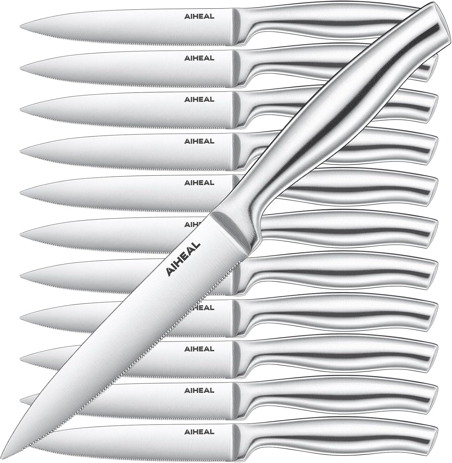 Aiheal Steak Knives, Stainless Steel Steak Knives Set of 12, Never Needs Sharpening Dinner Steak Knife Set, 4.5 Inch Sharp Micro Serrated