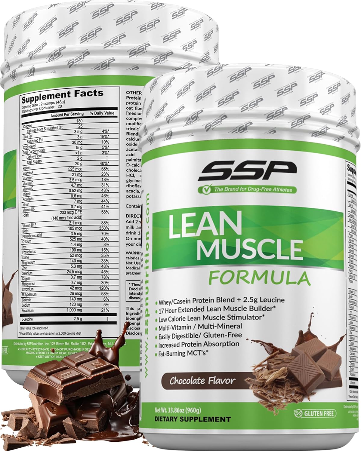 SSP Protein - Whey Isolate & Casein with Leucine & MCT - Low-Calorie Chocolate Meal Replacement for Lean Muscle Nutrition