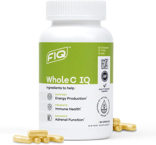 FIQ - Whole C IQ - Natural Vitamin C Supplements with Amla Fruit Extract - Iron, Energy, & Immune Support from Whole Food Sources - High Absorption Vitamin C Capsules - 90 Capsules