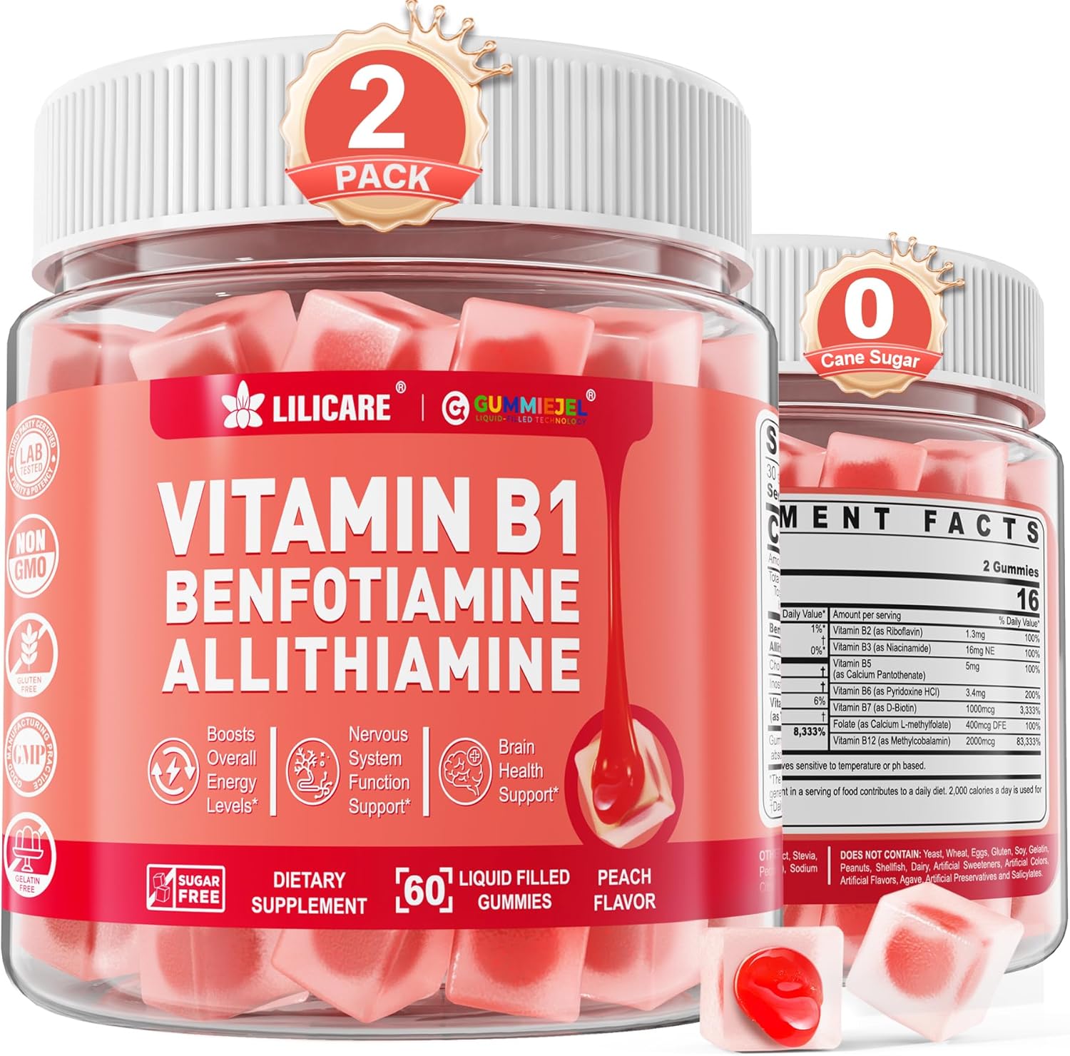 Vitamin B1 & Methylated Vitamin B Complex Gummies - All B Vitamins, Benfotiamine, Thiamine & Inositol, Methylated B1 B2 B6 Multivitamins, L-methylfolate, Methyl B12 for Nerve Cognition Energy, 120Cts
