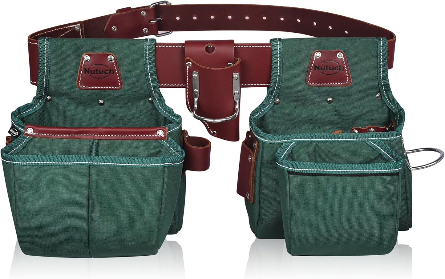 NUTUCH Nylon and Leather Tool Belt | Nylon Tool Pouch | Carpenter | Construction | Framers | Electrician Tool Belts | Drywall Tool Bags (GREEN)