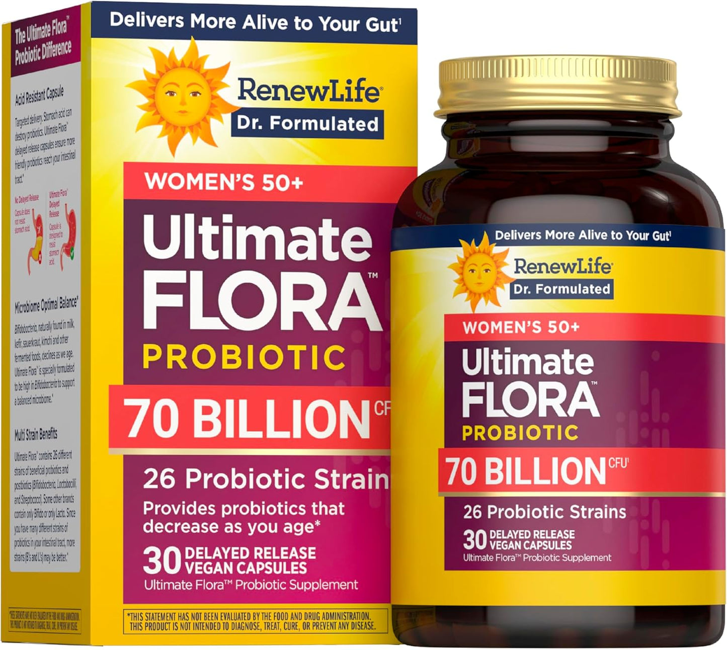 Renew Life Ultimate Flora Probiotics for Women 50+ 70 Billion CFU Delayed Release Vegan Capsules | Vaginal | Digestive Health | Immune Health | Dairy Free | 30 Count