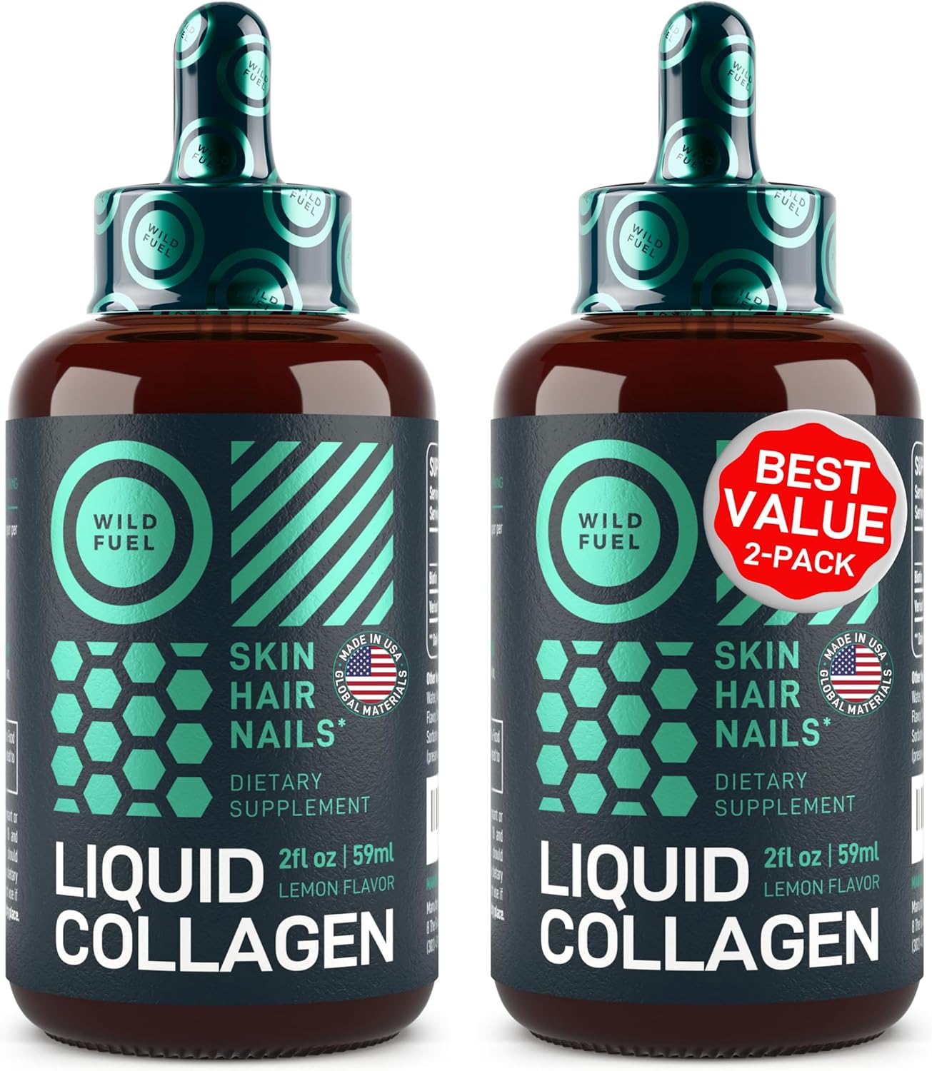 Liquid Collagen Peptides with Biotin Drops - 15,000mcg Collagen Liquid for Women and Men plus Biotin - Youthful Skin, Hair Growth, Strong Nails - Hair Vitamins for Hair Loss - Lemon Flavor - 2x2oz