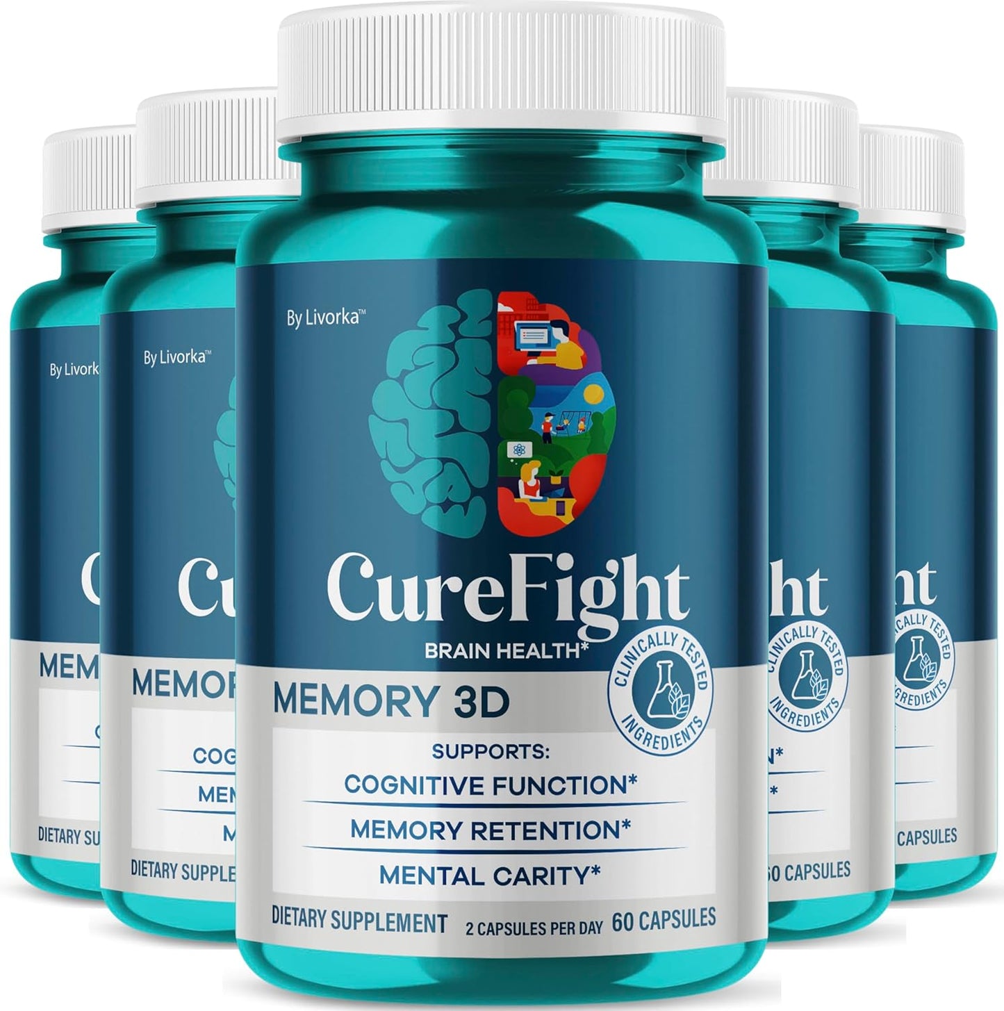 (5 Pack) Cure Fight for Memory 3D Capsules - Official CureFight Brain Health Supplement Pills, Natural Advanced Formula Cognitive Function for Overall Health & Wellness, 300 Capsules for 5 Months