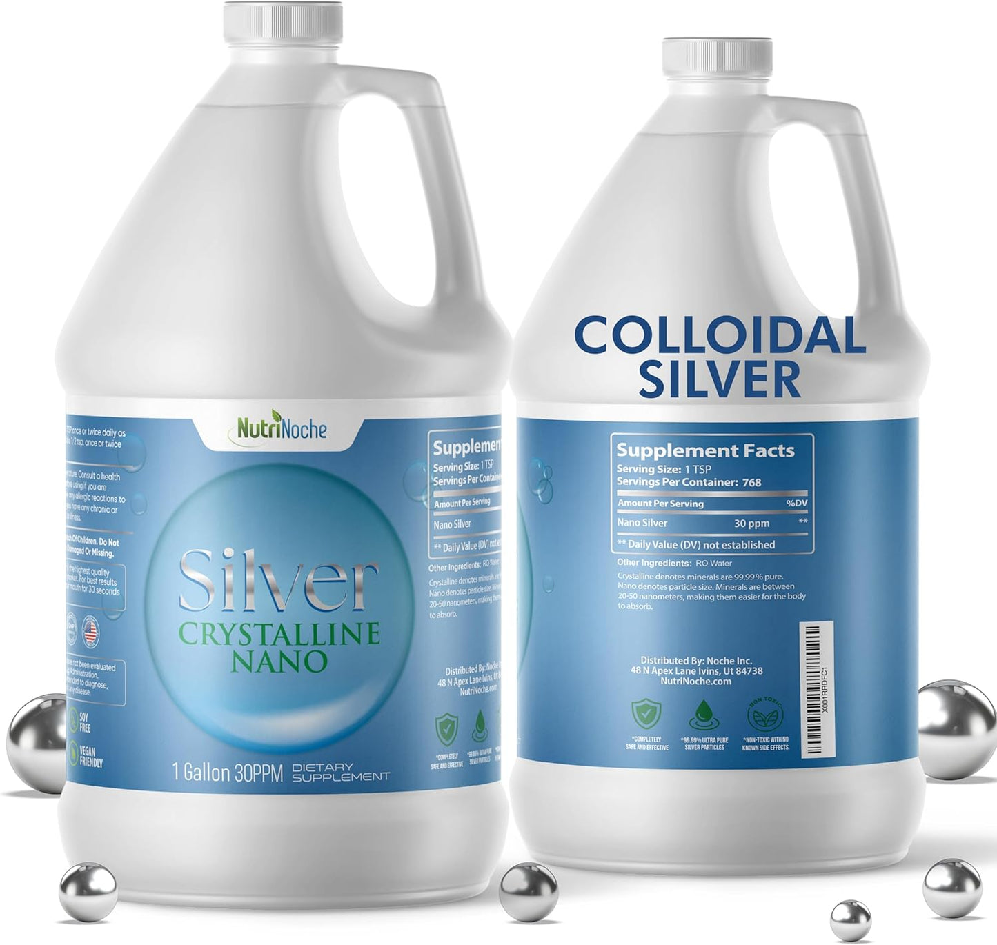 NutriNoche Colloidal Silver Liquid Supplement - Premium Silver for Immune Support - (1) Gallon Bottle - 99.99% Ultra Pure Crystalline Nano Particles - 30 ppm