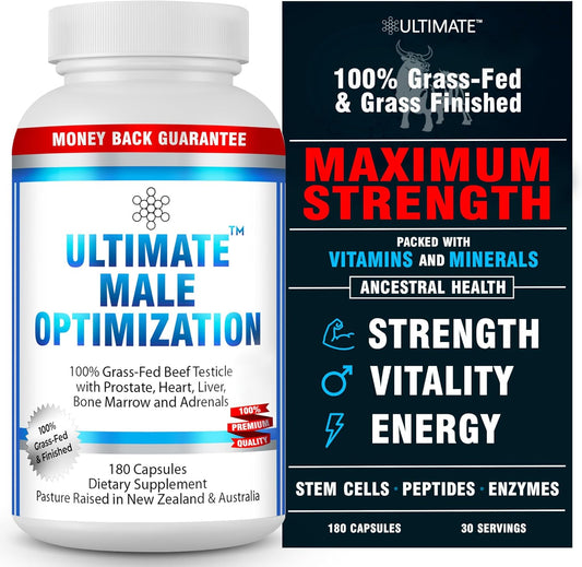Ultimate Male Optimization 100% Grass Fed Beef Organ Supplement - Supports Test, Energy & Overall Men's Health & Wellness - Non-GMO Grass Fed Beef Organ Supplement with Liver, No Fillers 180 Capsules