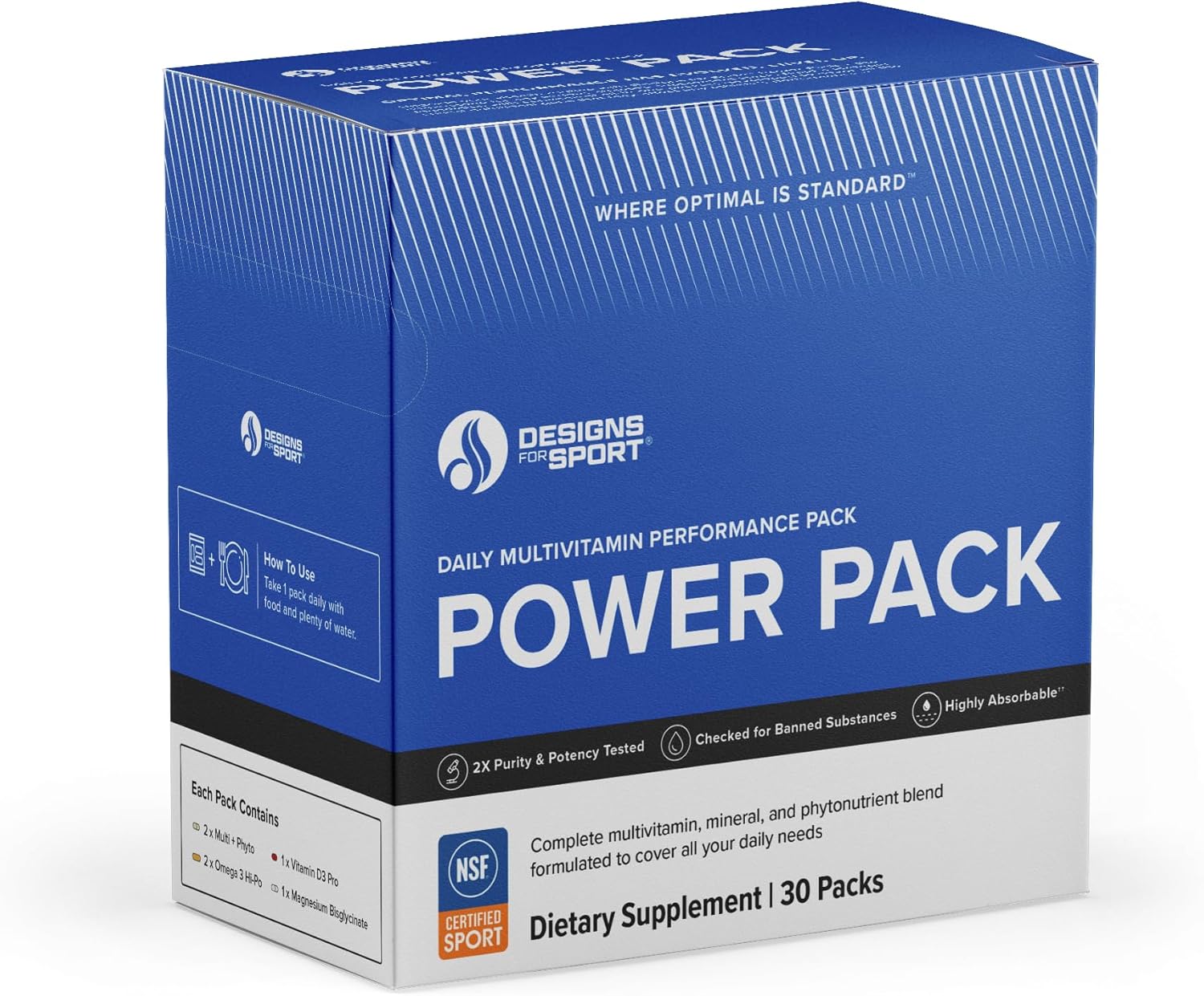 Vitamin Packs - NSF Certified for Sport Power Pack with Daily Multivitamin, Fish Oil Omega-3, Magnesium Glycinate & Vitamin D3 + K - Athlete's Supplement Stack (30 Packets)