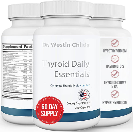 Dr. Westin Childs - Thyroid Daily Essentials - Multivitamin for Women with Immune & Stress Support - Iodine, Zinc, Selenium, Fulvic Acid, Activated B Vitamins, K2, L-Tyrosine, Rhodiola - 240 Capsules