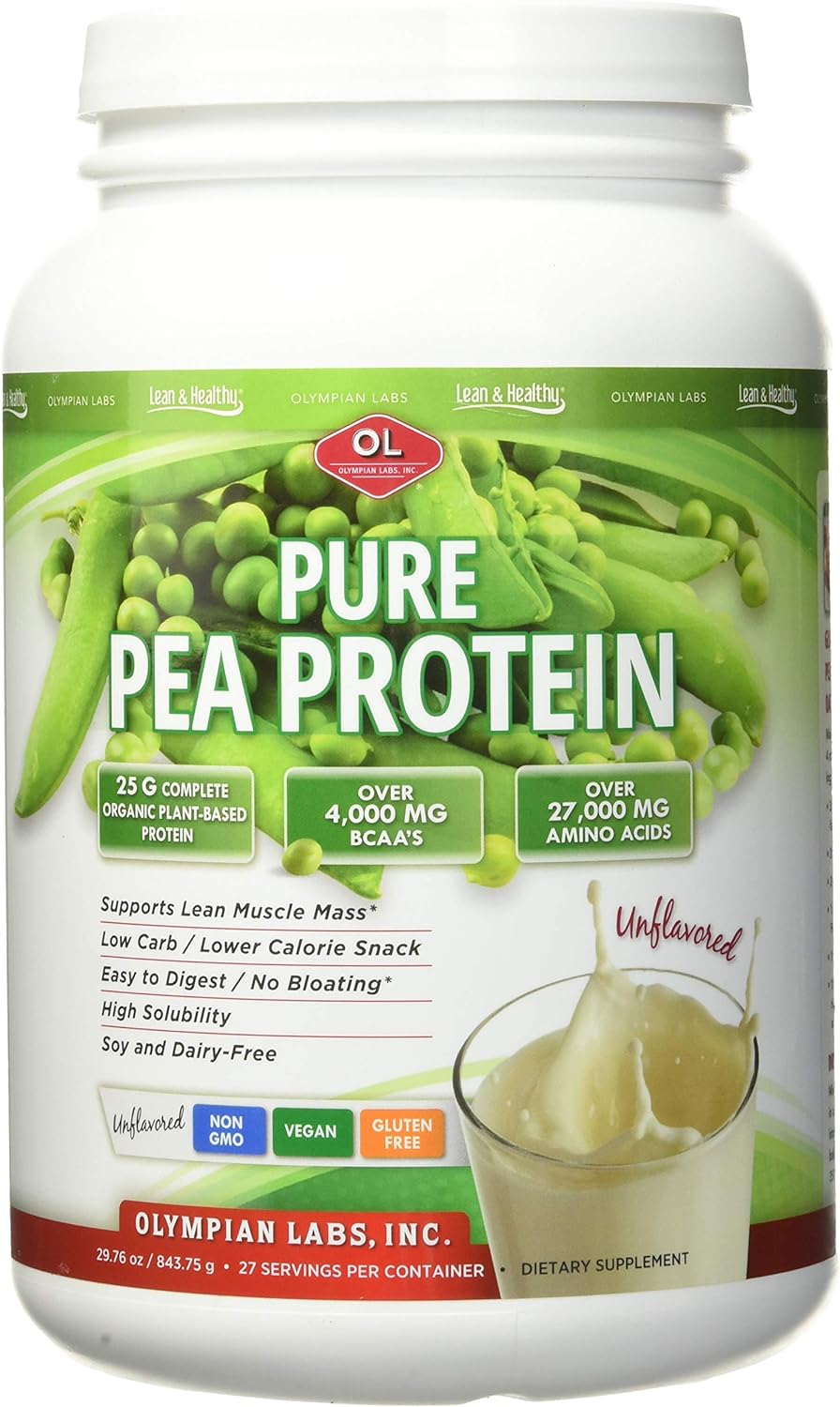 Olympian Labs Plant Based Pea Protein Powder, Unflavored - 25g of Protein, Vegan, Low Net Carbs, Gluten Free, Lactose Free, No Sugar Added, Soy Free, Kosher, Non-GMO, 2 Pound Pea Protein Powder