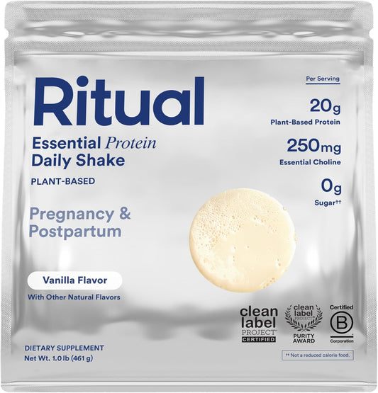 Ritual Prenatal Vegan Plant Based Protein Powder: Choline to Support Pregnancy, Postpartum, & Lactation, 20g Organic Pea Protein from Regenerative Farms in USA, Sugar Free†, Vanilla, 1 Lbs