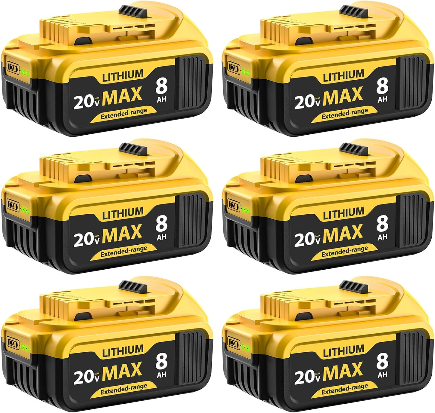 qamqfsou 6-Pack 8000mAh Replacement for Dewalt 20V Max Battery High Capacity Battery Compatible with Dewalt DCB200 DCB201 DCB203 DCB205 DCB206 Works with 20V Power Tools & Chargers