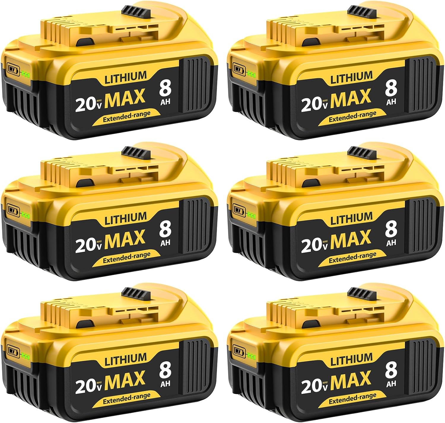 qamqfsou 6-Pack 8000mAh Replacement for Dewalt 20V Max Battery High Capacity Battery Compatible with Dewalt DCB200 DCB201 DCB203 DCB205 DCB206 Works with 20V Power Tools & Chargers