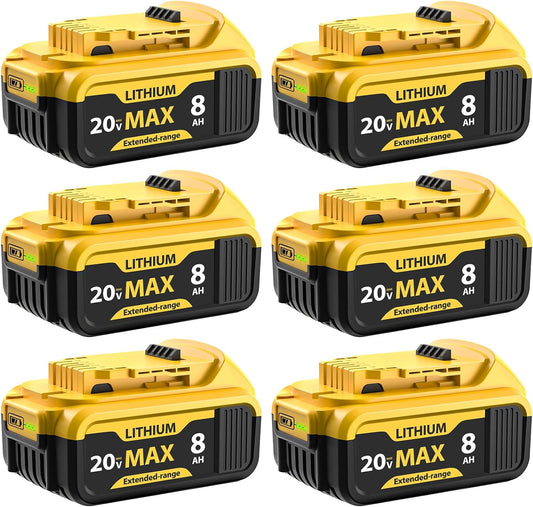 qamqfsou 6-Pack 8000mAh Replacement for Dewalt 20V Max Battery High Capacity Battery Compatible with Dewalt DCB200 DCB201 DCB203 DCB205 DCB206 Works with 20V Power Tools & Chargers