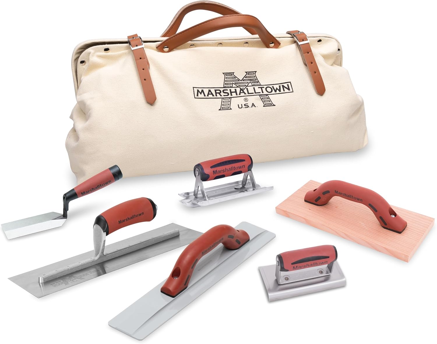 MARSHALLTOWN Concrete Apprentice Tool Kit in Canvas Bag, Includes 6 Concrete Tools, Finishing Trowel, Hand Float, Groover, Edger, Wood Float, Margin Trowel, Made in the USA, CTK2
