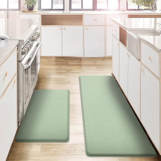 AUTODECO Kitchen Mats and Rugs Set of 2 - Cushioned Anti-Fatigue Kitchen Rug for Floor Washable 17"x29" +17"x59", Light Green
