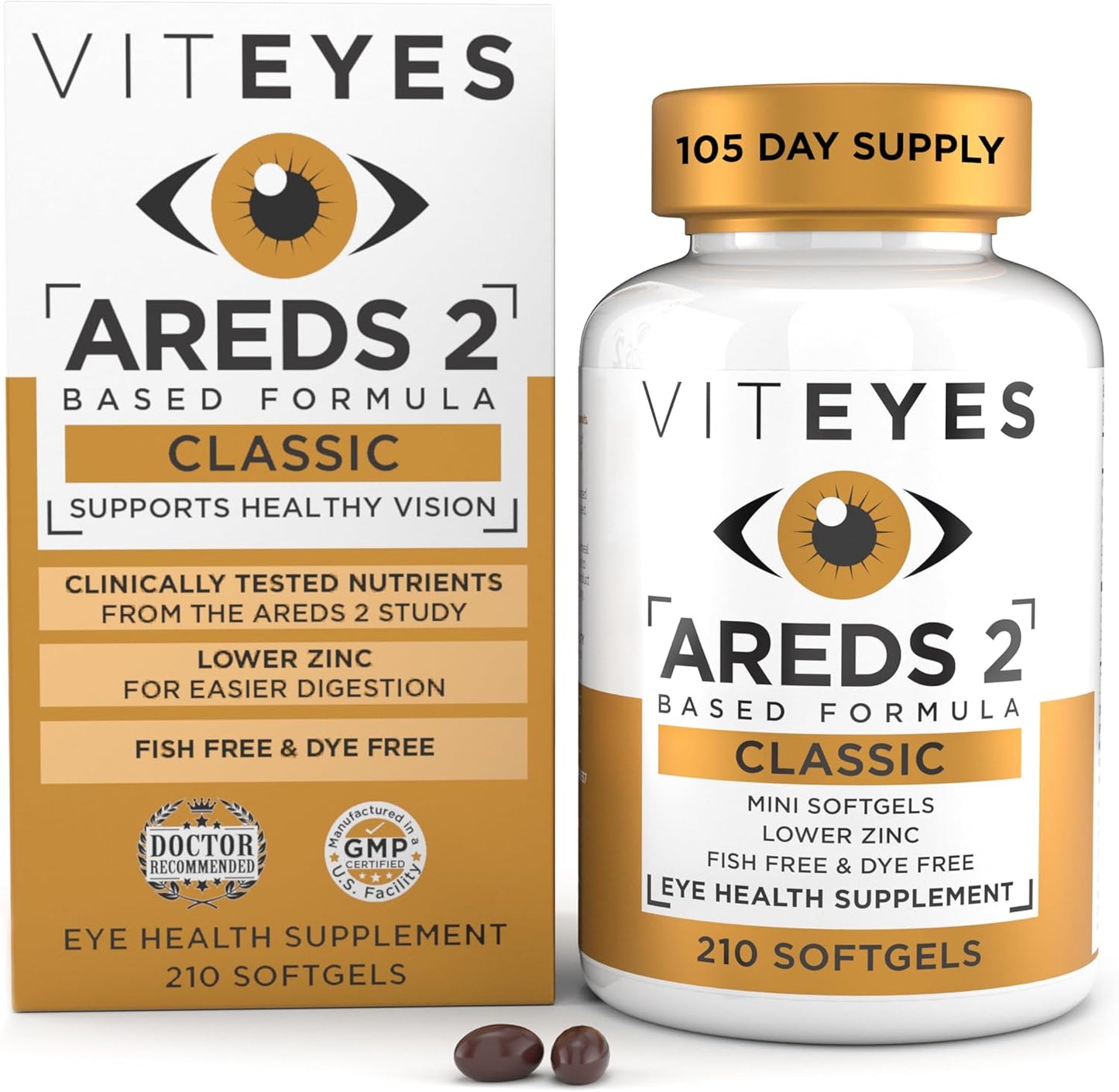 Viteyes AREDS 2 Classic Macular Health Formula Softgels, Eye Health Vitamin to Support a Healthy Macula, Lower Zinc, Eye Vitamins, Macular Vitamins, Beta-Carotene Free, 210 Softgels\u2026