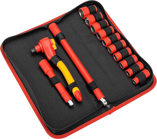 Powerbuilt 13-Piece VDE Tool Set, Insulated Ratchet, Sockets, Extensions, High-Voltage Electrical and Hybrid Vehicles, Home Repair - 642937