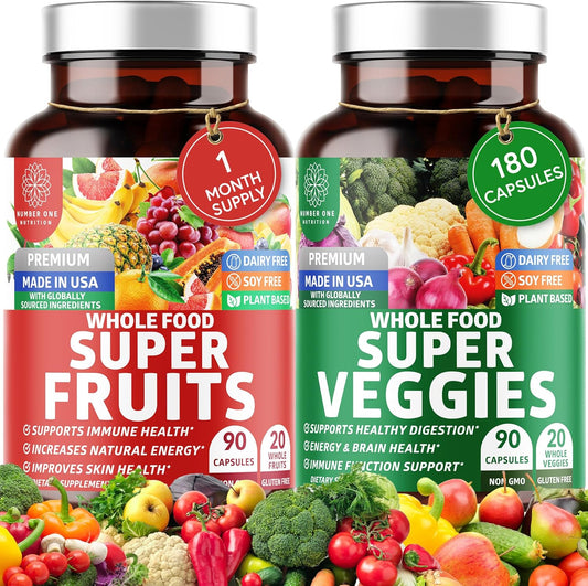 N1N Premium Super Fruits & Veggies Supplement, 180 Caps, Whole Food & Natural Superfood for Women, Men & Kids - Packed with Aloe Vera, Vitamins & Minerals