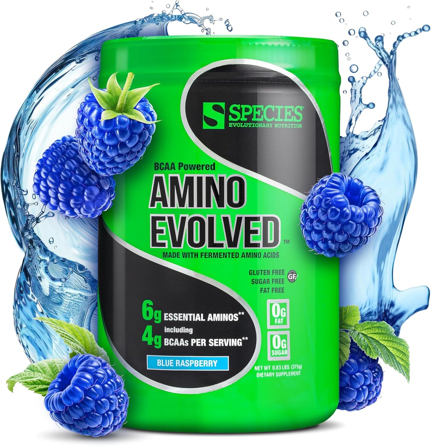 Species Nutrition Amino Evolved EAA & BCAA Powder, Fermented Branched Chain Amino Acids, Muscle Recovery & Endurance, Pre & Post Workout Supplement (Blue Raspberry, 30 Servings)