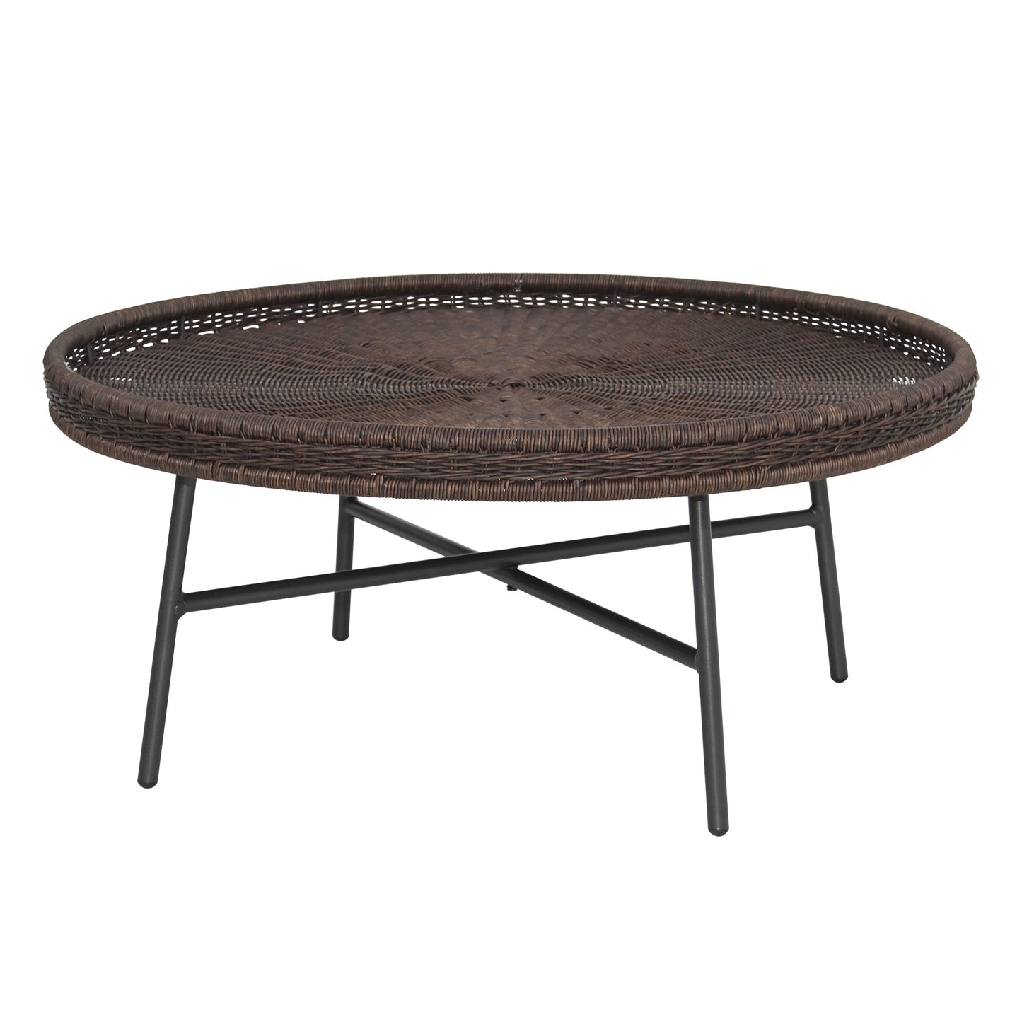 Abble 30” Wicker Indoor Outdoor Coffee Table with Metal Legs Round Patio  Side Table for Living Room, Patio, Garden, Backyard, Porch, Natural