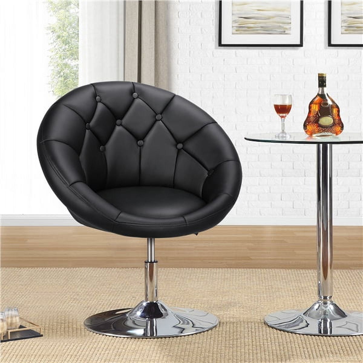 Alden Design Modern Tufted Adjustable Barrel Swivel Accent Chair, Black Faux Leather
