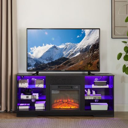Aukfa Fireplace TV Stand for TVs up to 65" with LED & USB Charging Outlet for Living Room, Gray