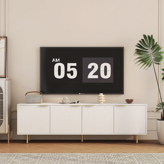 Aukfa Modern TV Stand for 75 inch TV with Door for Living Room Bedroom,White