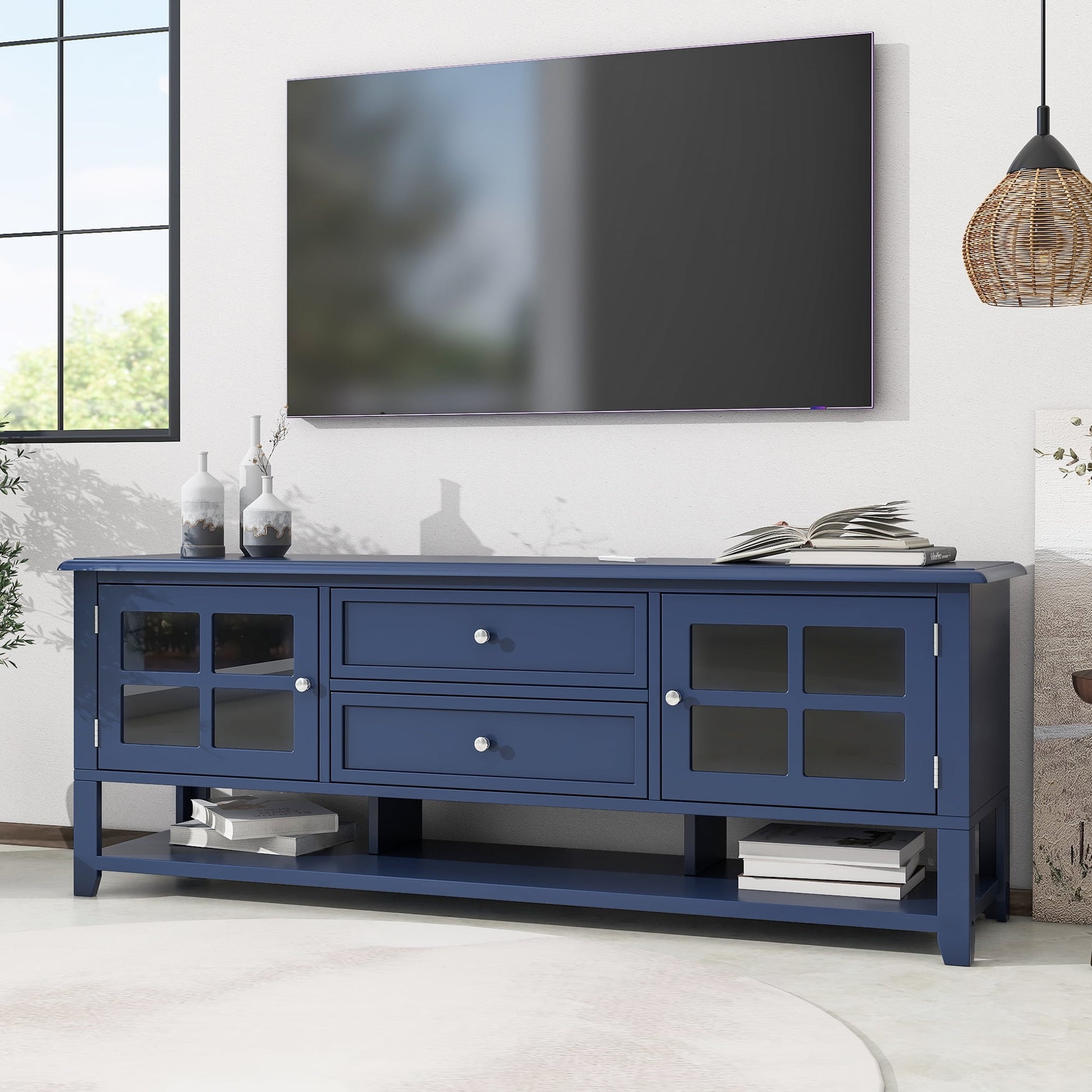 Aukfa TV Stand for TVs up to 60'',2 Doors TV Console Table for Living Room, Blue