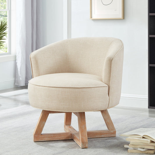 Aurora Classic 360° Linen Upholstered Swivel Accent Chair with Solid Wood Cross-Shaped Legs, Beige