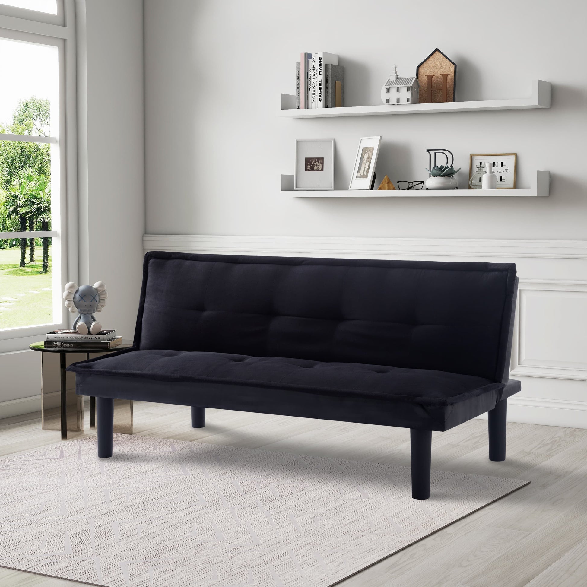 BSHTI Black Modern Futon Sofa bed,Faux Suede Convertible Futon Sleeper Sofa Couch for Livingroom(Black)