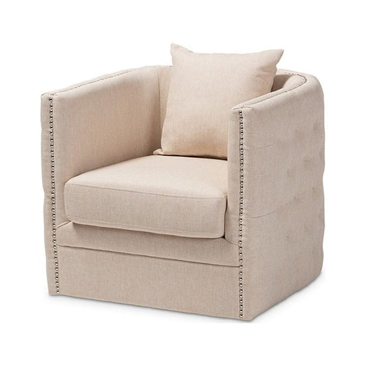 Baxton Studio Micah Modern and Contemporary Beige Fabric Upholstered Tufted Swivel Chair