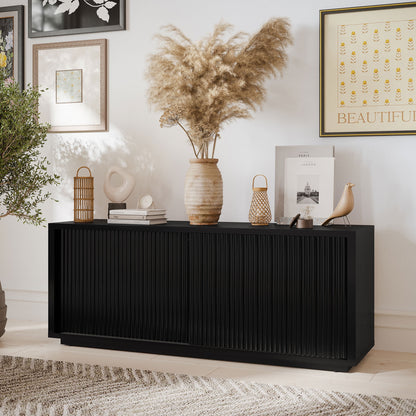 Beautiful Fluted TV Stand for TV’s up to 70” by Drew Barrymore, Warm Honey Finish