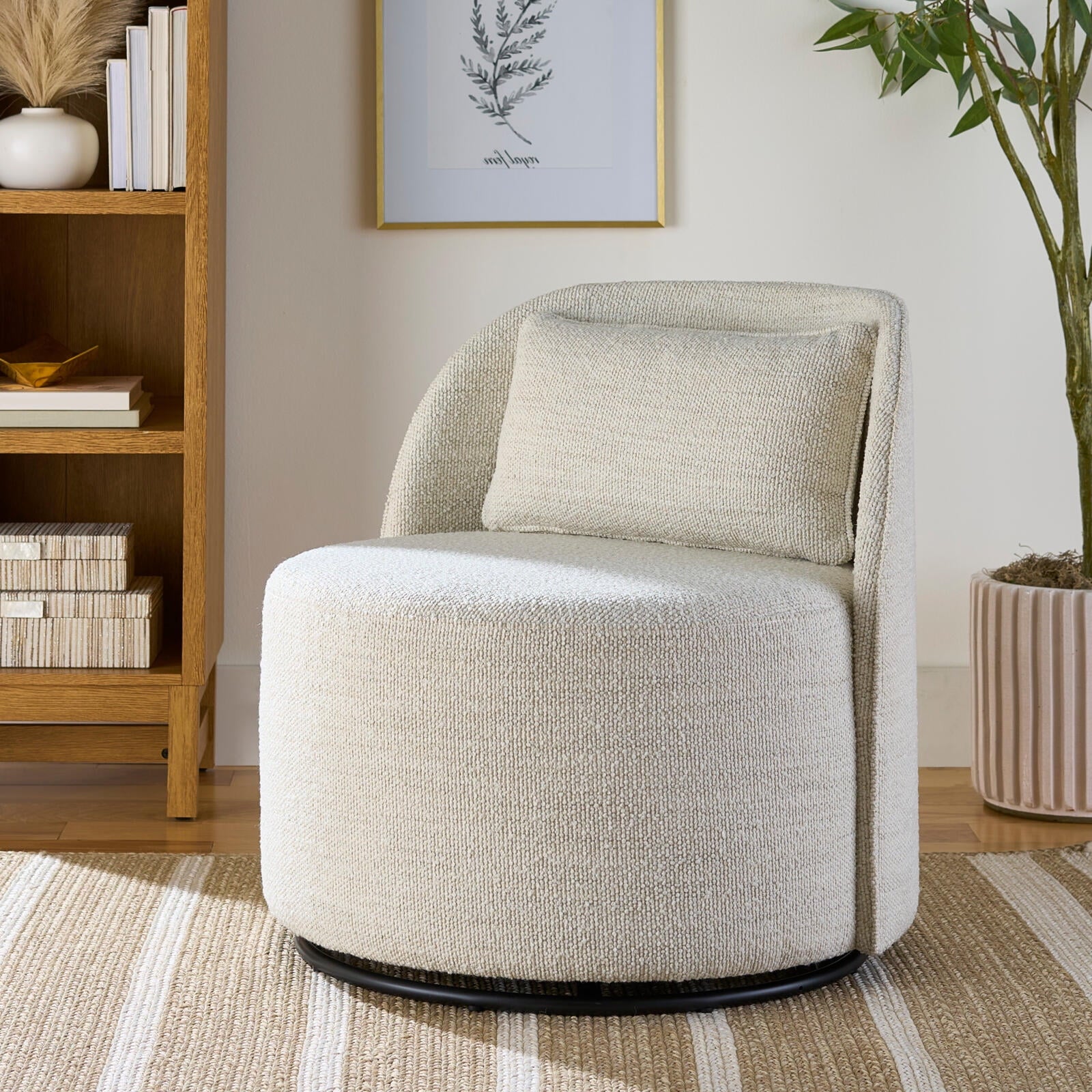 Better Homes & Gardens Juliet Modern Arch Swivel Accent Chair, Cream Boucle