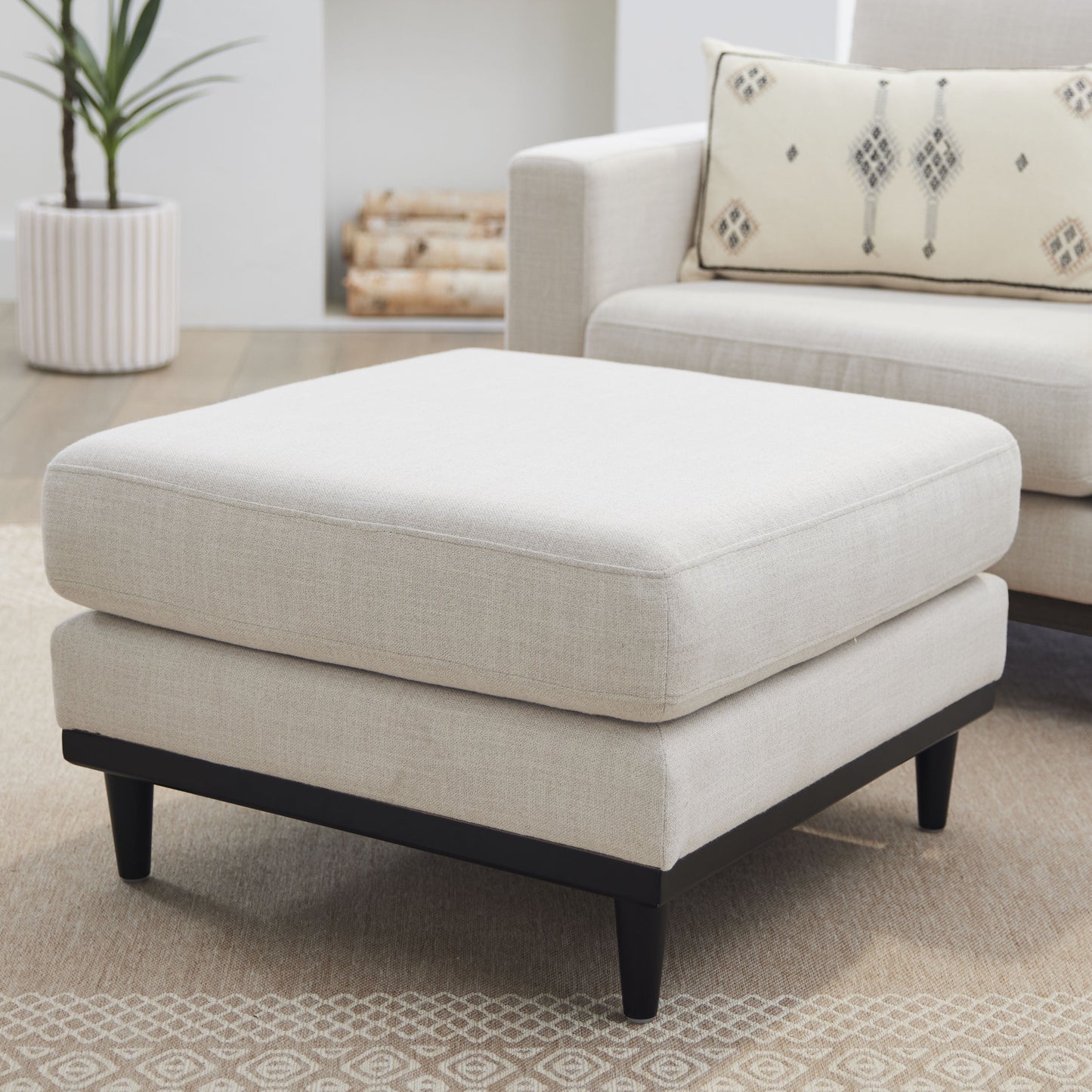 Better Homes & Gardens Springwood Square Wood Frame Ottoman, Charcoal Finish
