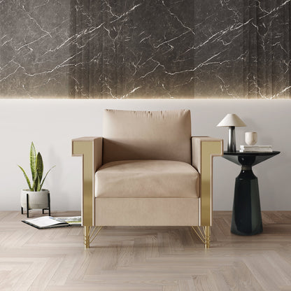 Castle Place Comtemporary Glam Velvet Upholstered Armchair, Navy Blue