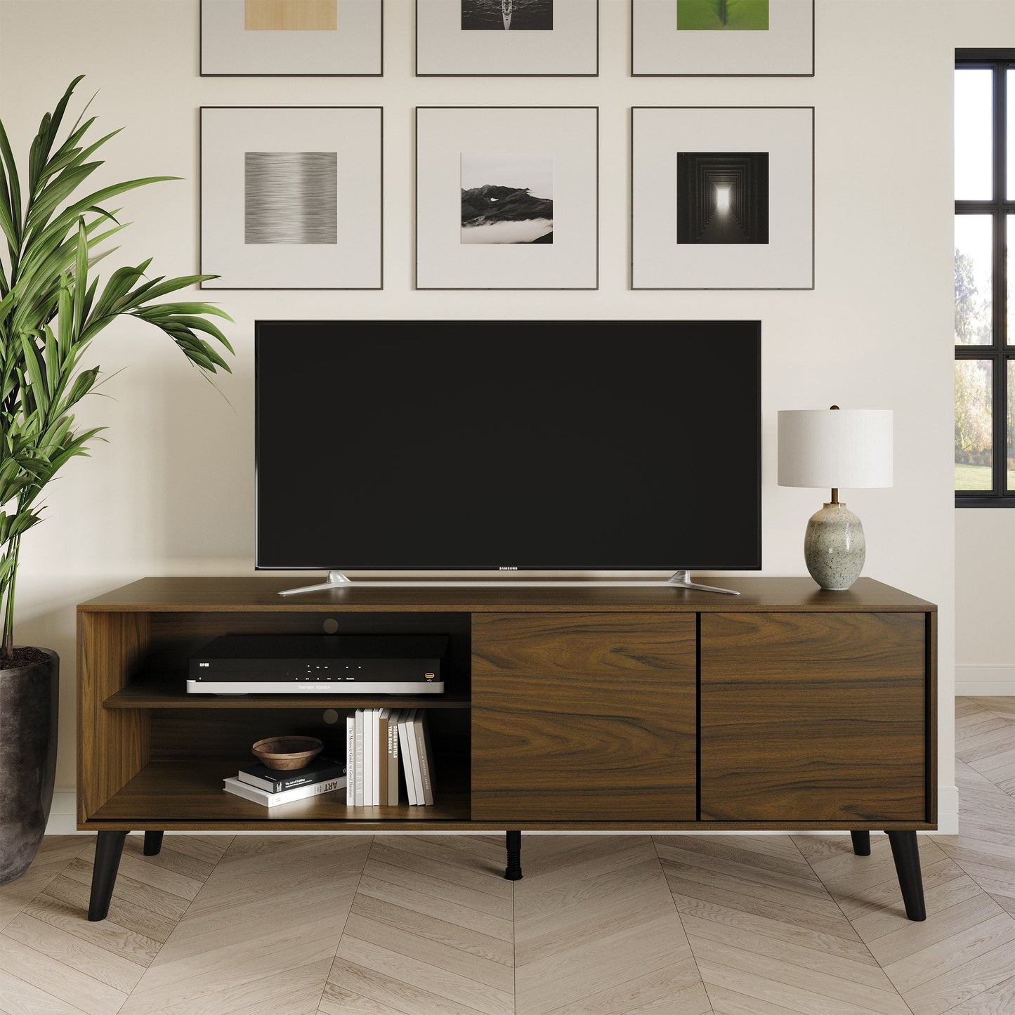 Castle Place Comtemporary TV Stand Console for TVs up to 65", Light Oak
