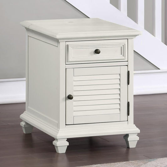 Charlestown Modern Farmhouse Soft White Wood Storage End Table with USB