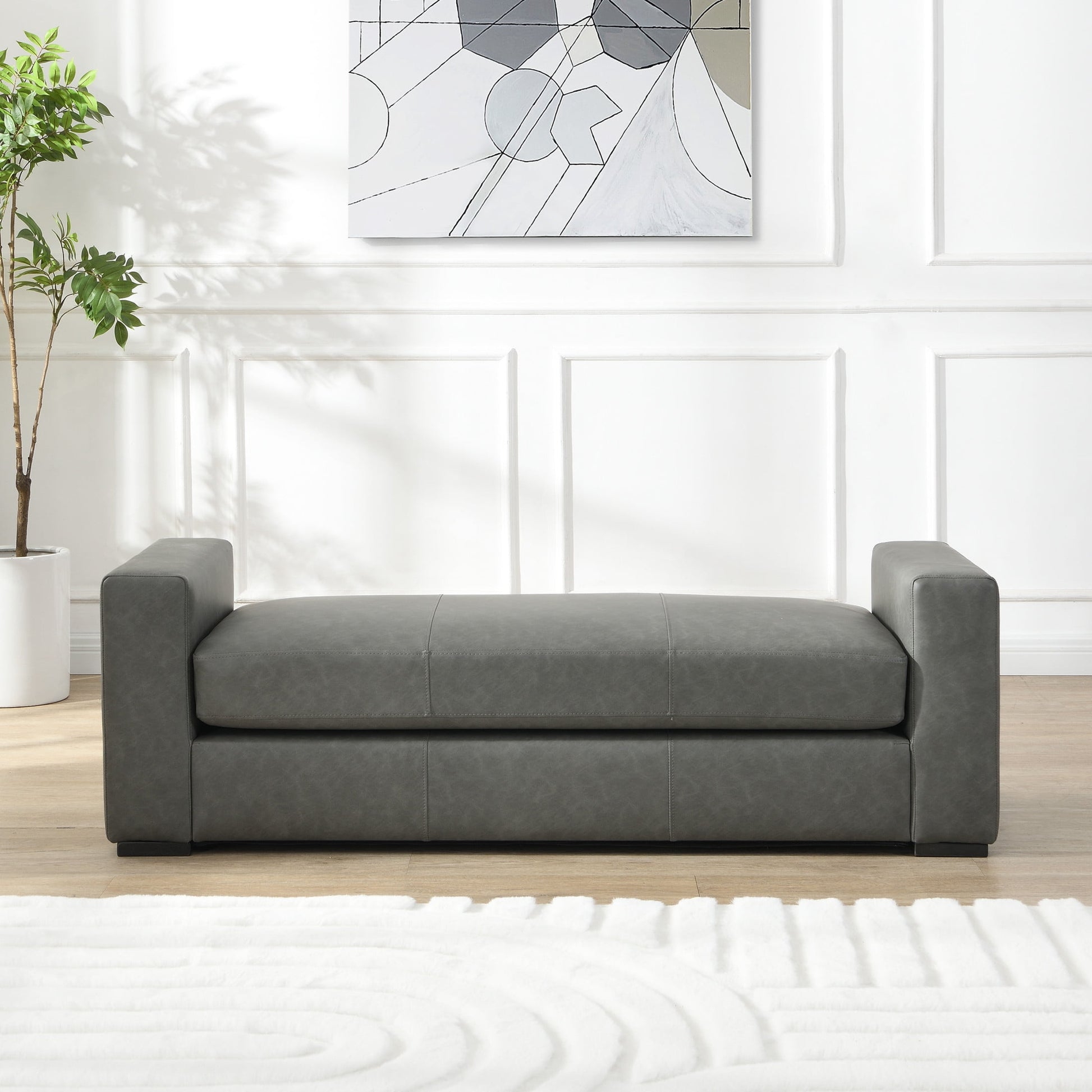 Christopher Knight Home 57.7" Rectangle Faux Leather Ottoman Bench with Armrests, Grey