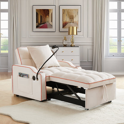 Lunale 3-in-1 Convertible Sleeper Chair Bed with Charge Ports & Phone Stand, Black Velvet