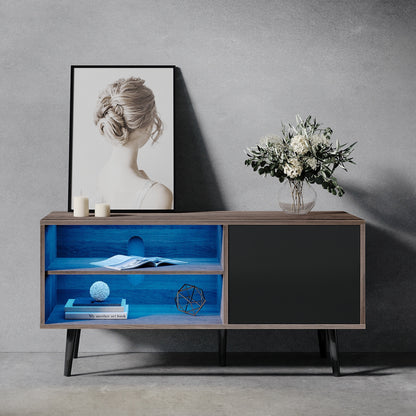 Mid Century Modern TV Stand for 60 inch Flact Screen, Wood TV Cabinet Media Console with Storage White/Beige