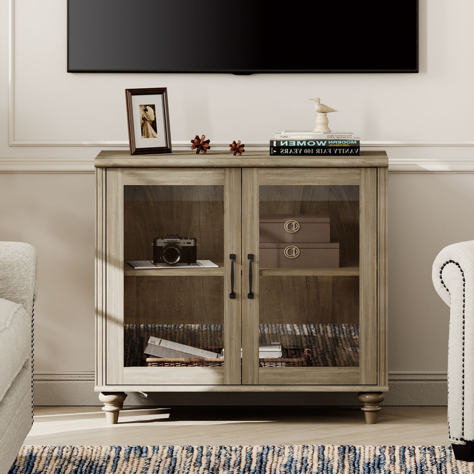 Farmhouse  43 inch TV Stand 43 inch, Entertainment Center for Living Room or Bedroom, Wash Gray